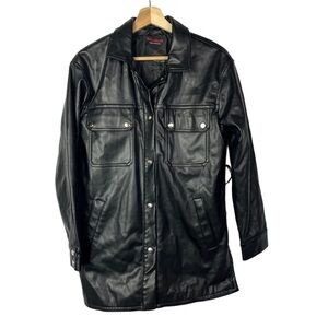 Pull&Bear Black Faux Leather Shirt Snap Button Jacket S